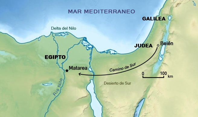 Mapa: Huida a Egipto en Matarea